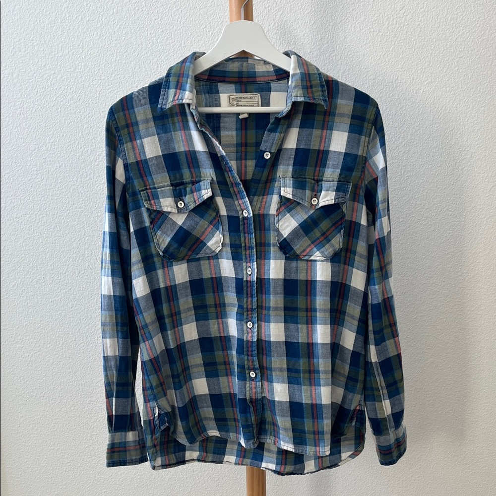Current/Elliott Blue Plaid Button Down Shirt